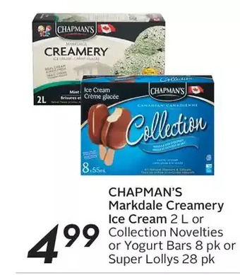 Sobeys Chapman's markdale creamery ice cream or collection novelties or yogurt bars or super lollys offer