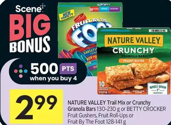 Foodland Nature valley trail mix or crunchy granola bars or betty crocker fruit gushers, fruit roll-ups or fruit by the foot offer