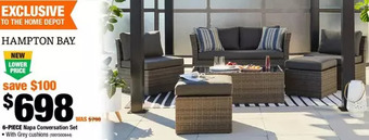 Home Depot Napa 6-piece woven steel patio conversation set with grey cushions offer