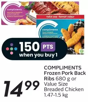 Sobeys Compliments frozen pork back ribs or value size breaded chicken offer