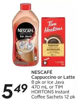 Sobeys Nescafé cappuccino or latte or ice java or tim hortons instant coffee sachets offer