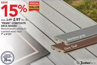 Lowe's Timbertech prime composite deck board offer