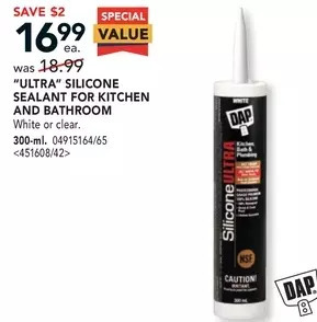 Lowe's Dap ultra silicone sealant for kitchen and bathroom offer