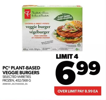 Real Canadian Superstore Pc plant-based veggie burgers offer