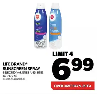 Real Canadian Superstore Life brand sunscreen spray offer