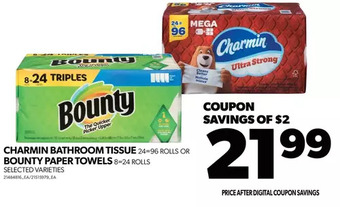 Real Canadian Superstore Charmin bathroom tissue or bounty paper towels offer
