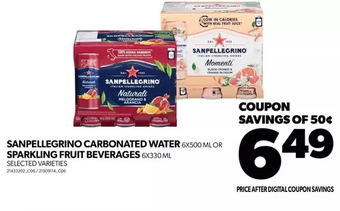 Real Canadian Superstore Sanpellegrino carbonated water or sparkling fruit beverages offer