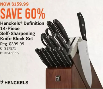 Cabela's Henckels definition 14-piece self-sharpening knife block set offer