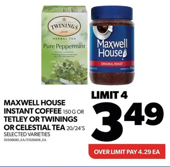 Real Canadian Superstore Maxwell house instant coffee or tetley or twinings or celestial tea offer