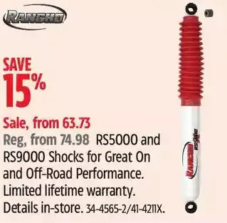 Canadian Tire Rs5000 and rs9000 shocks for great on and off-road performance offer