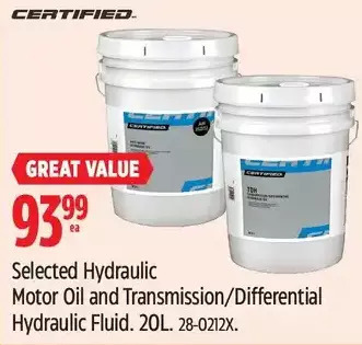 Canadian Tire Certified hydraulic motor oil and transmission/differential hydraulic fluid offer