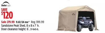 Canadian Tire Shelterlogic sandstone peak shed, 8 x 8 x 7' h offer