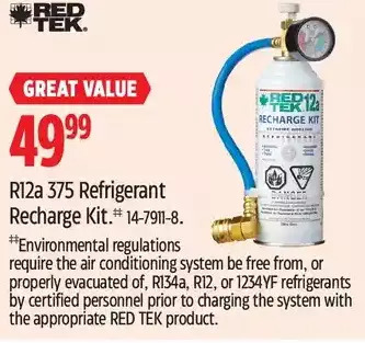 Canadian Tire Red tek r12a 375 refrigerant recharge kit offer