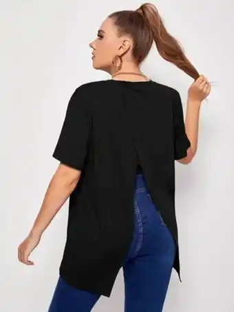 SheIn Plus split back solid tee offer