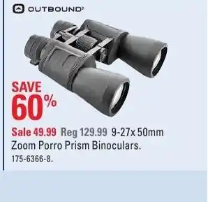 Canadian Tire 9-27x50mm Zoom Porro Prism Binoculars offer