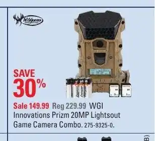 Canadian Tire WGI Innovations Prizm 20MP Lightsout Game Camera Combo offer