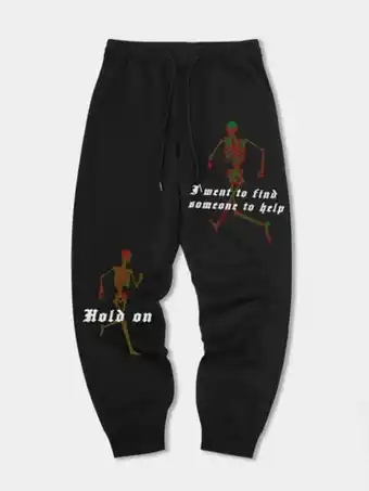 SheIn Guys skeleton slogan graphic drawstring waist sweatpants offer