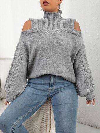 SheIn Shein unity plus cold shoulder cable knit sweater offer