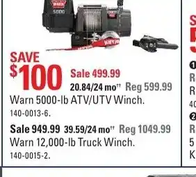 Canadian Tire Warn 5000-lb ATV/UTV Winch offer