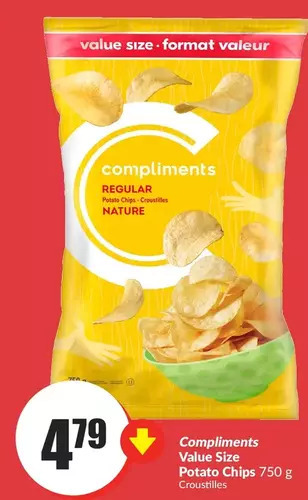 FreshCo Compliments value size potato chips 750g offer