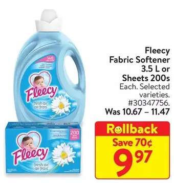 Walmart Fleecy fabric softener or sheets offer