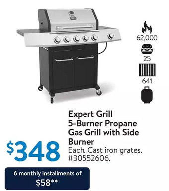 Walmart Expert grill 5-burner propane gas grill with side burner offer