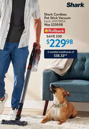 Walmart Shark cordless pet stick vacuum offer