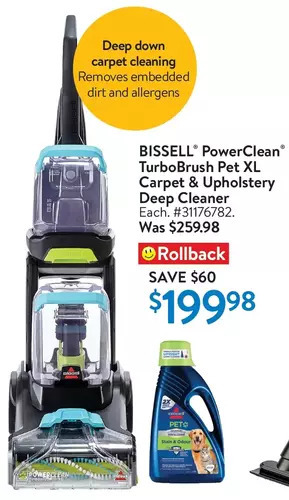 Walmart Bissell powerclean turbobrush pet xl carpet & upholstery deep cleaner offer