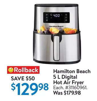 Walmart Hamilton beach 5 l digital hot air fryer offer