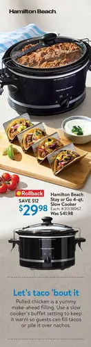 Walmart Hamilton beach stay or go 4-qt. slow cooker offer