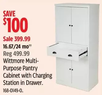 Canadian Tire Wittmore multi-purpose pantry cabinet with charging station in drawer offer