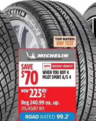 Canadian Tire Michelin pilot sport a/s 4 tires offer