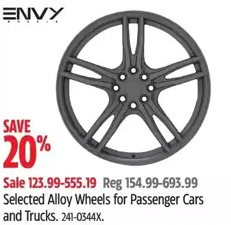 Canadian Tire Envy alloy wheels for passenger cars and trucks offer