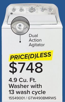 Leon's Ge white top-load washer with sanifresh cycle (4.9 cu. ft.) - gtw490bmrws offer