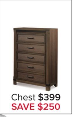 Leon's Rossco 5 drawer chest - rustic oak offer