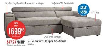 The Brick Savvy 2-piece right-hand linen-look fabric sleeper sectional - grey offer
