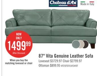 The Brick Vita 100% genuine leather sofa - seafoam offer