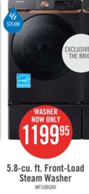 The Brick Samsung 5.8 cu. ft. smart front-load washer with super speed - wf50bg8300avus offer