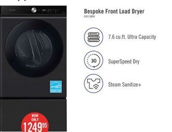 The Brick Samsung bespoke 7.6 cu. ft. electric dryer with super speed - dve53bb8700vac offer