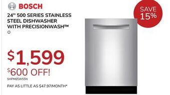 Goemans Appliances Bosch 24 500 series stainless steel dishwasher with precisionwash™ offer