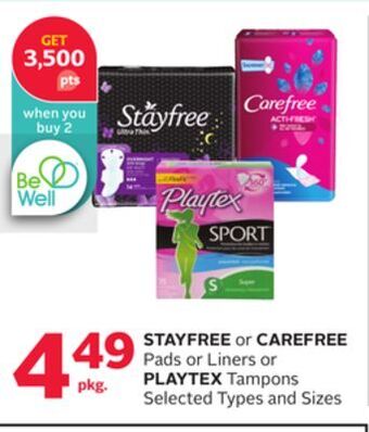 Rexall Stayfree or carefree pads or liners or playtex tampons offer