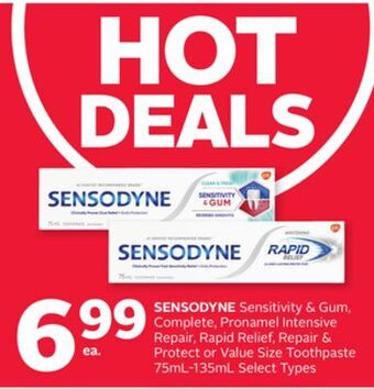 Rexall Sensodyne sensitivity & gum, complete, pronamel intensive repair, rapid relief, repair & protect or value size toothpaste offer