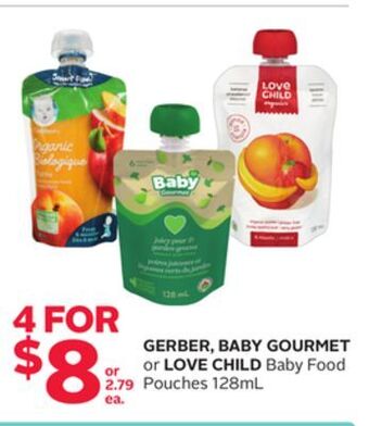 Rexall Gerber, baby gourmet or love child baby food pouches offer