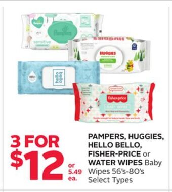 Rexall Pampers, huggies, hello bello, fisher-price or water wipes baby wipes offer