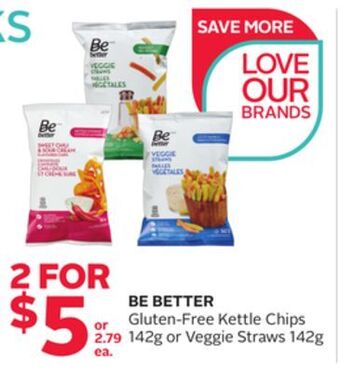 Rexall Be better gluten-free kettle chips 142g or veggie straws 142g offer