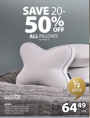 JYSK Wellpur nesna height-adjustable luxury pillow in pressure-relieving, shredded air memory foam mixed with cooling gel. offer