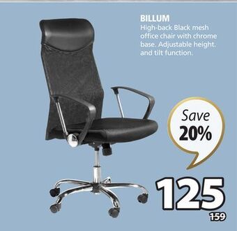 JYSK Billum high-back black mesh office chair with chrome base offer