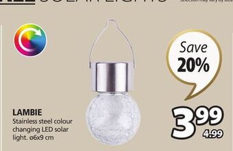 JYSK Lambie stainless steel colour changing led solar light offer