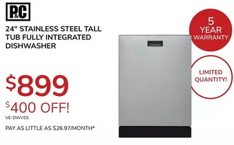 Goemans Appliances P&C 24" STAINLESS STEEL TALL TUB FULLY INTEGRATED DISHWASHER offer