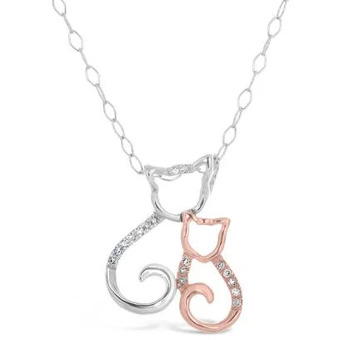 Sterling silver rose gold diamond cat pendant